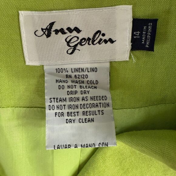 Ann Gerlin Women's Green 100% Linen Floral Jacket Size 14 *Stains* - Picture 3 of 12
